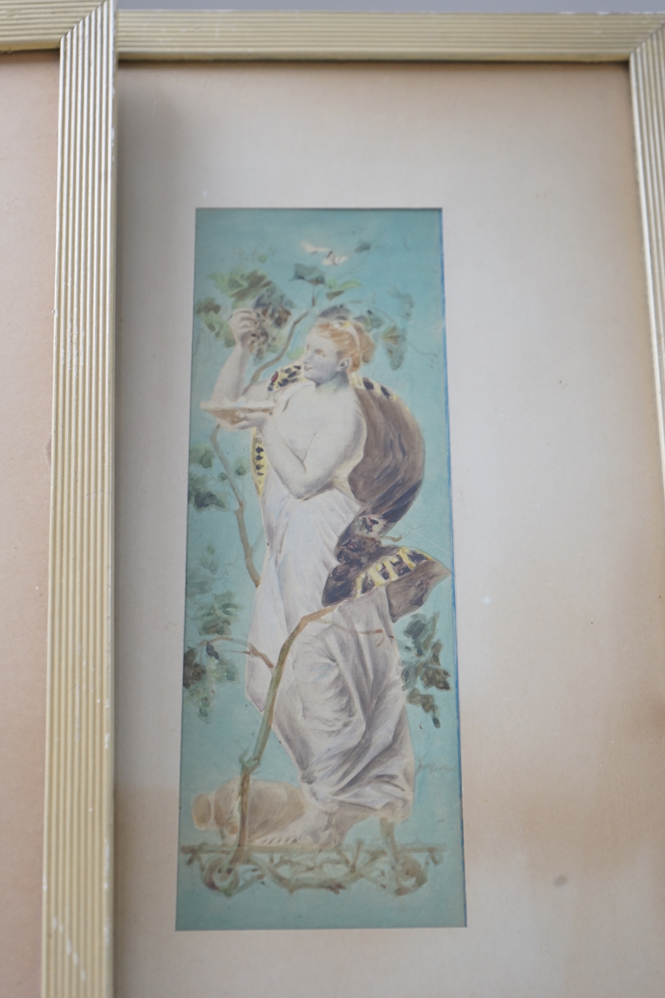 Early 20th century, two watercolours, Joan d'Arc and Dionysus, unsigned, 24.5 x 8cm. Condition - fair